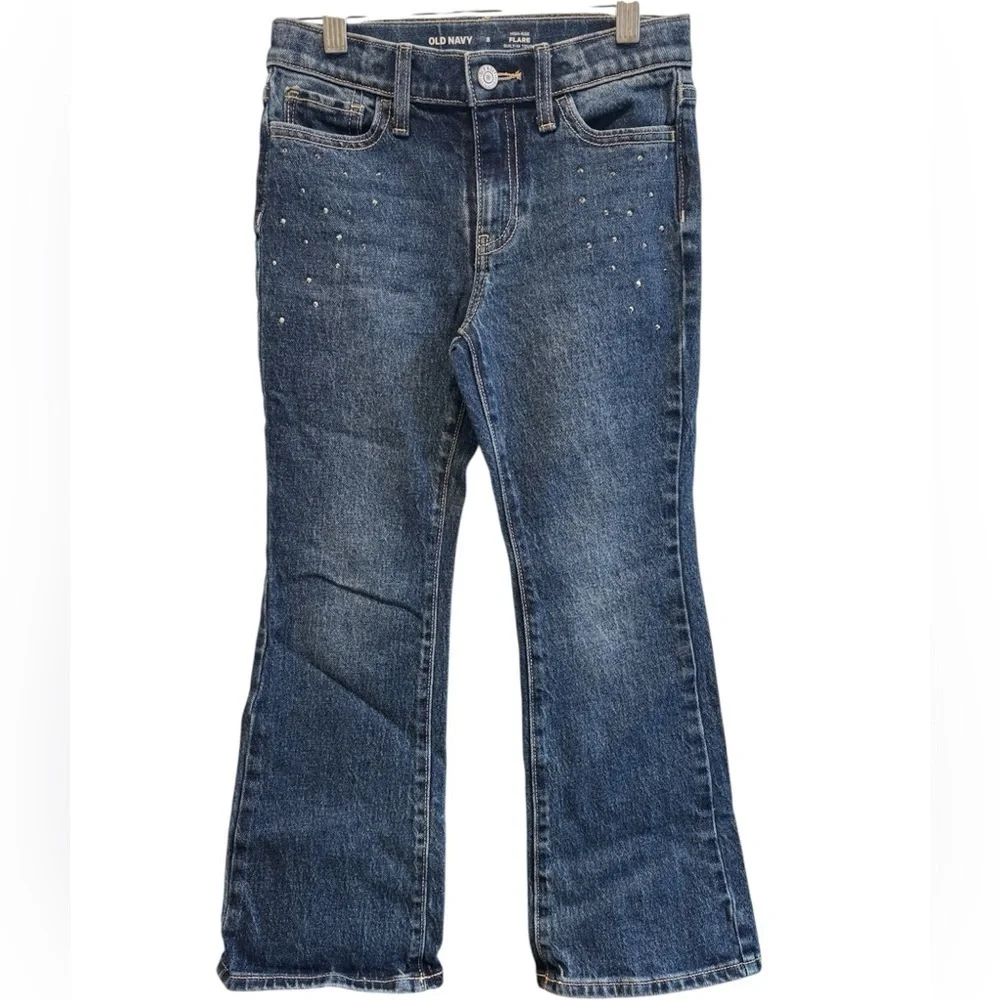 Old Navy Girls Denim High-Rise Flare Built in Touch Studded Jeans | Size 8